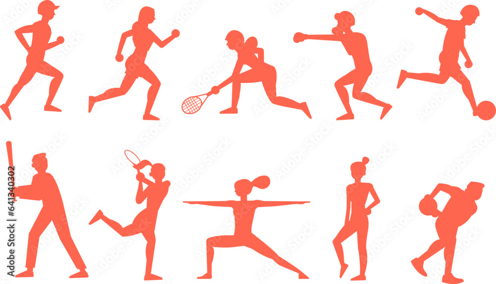 sports vector pink silhouettes set collection