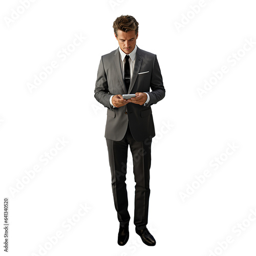 Fotografia, Obraz Homme sérieux en costume sur son smartphone