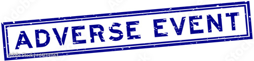 Grunge blue adverse event word square rubber seal stamp on white background