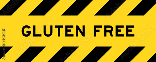 Yellow and black color with line striped label banner with word gluten free