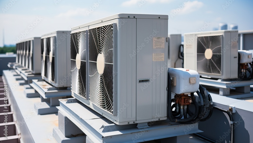 Air conditioner on the roof of the building. Air conditioning system. Air conditioner on the roof of the building. Air conditioning system.