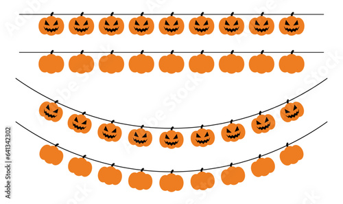 Bunting set for Halloween. Garlands with Pumpkin Jack. Isolated vector and PNG on transparent background.	