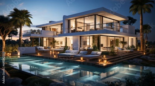 White modern villa. Generative AI. © ProVector