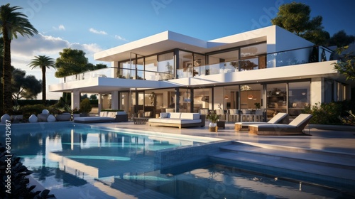 White modern villa. Generative AI. © ProVector