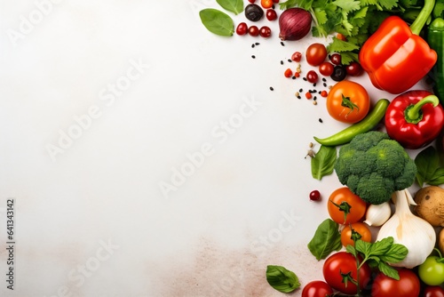 Banner design on vegetable theme with veggies on border and copy space in middle