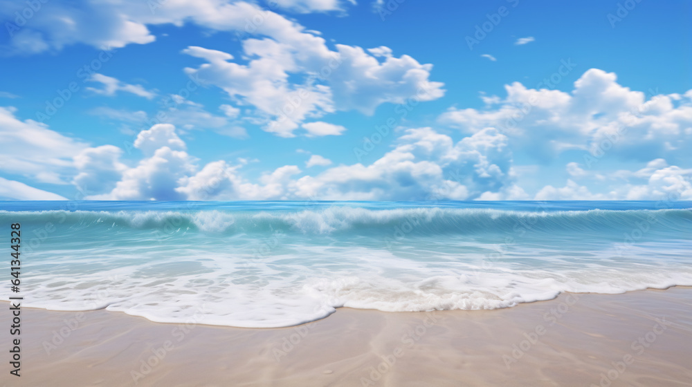 A beautiful tropical beach with wave and white cloud