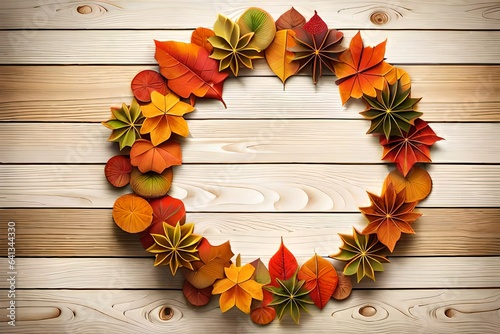 autumn leaves frame on the wooden table, beautiful autume leave frame,    photo