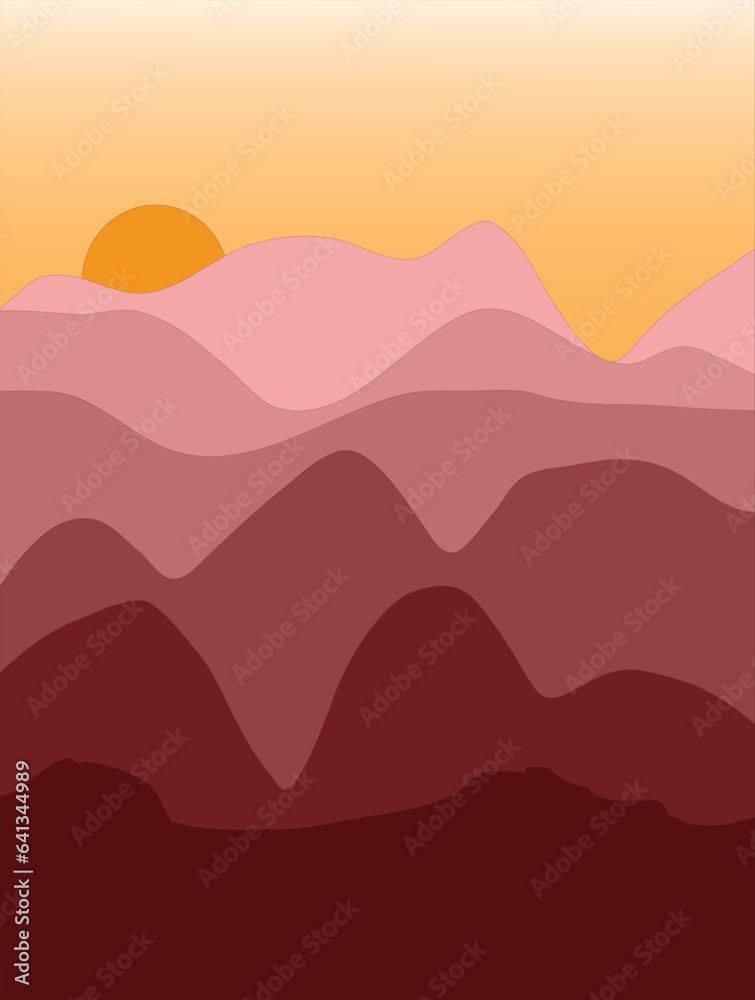 landscape like sunrise or sunset background. suitable for advertisement, booklets, annual report company. yellow, brown, light brown and wave illusion.