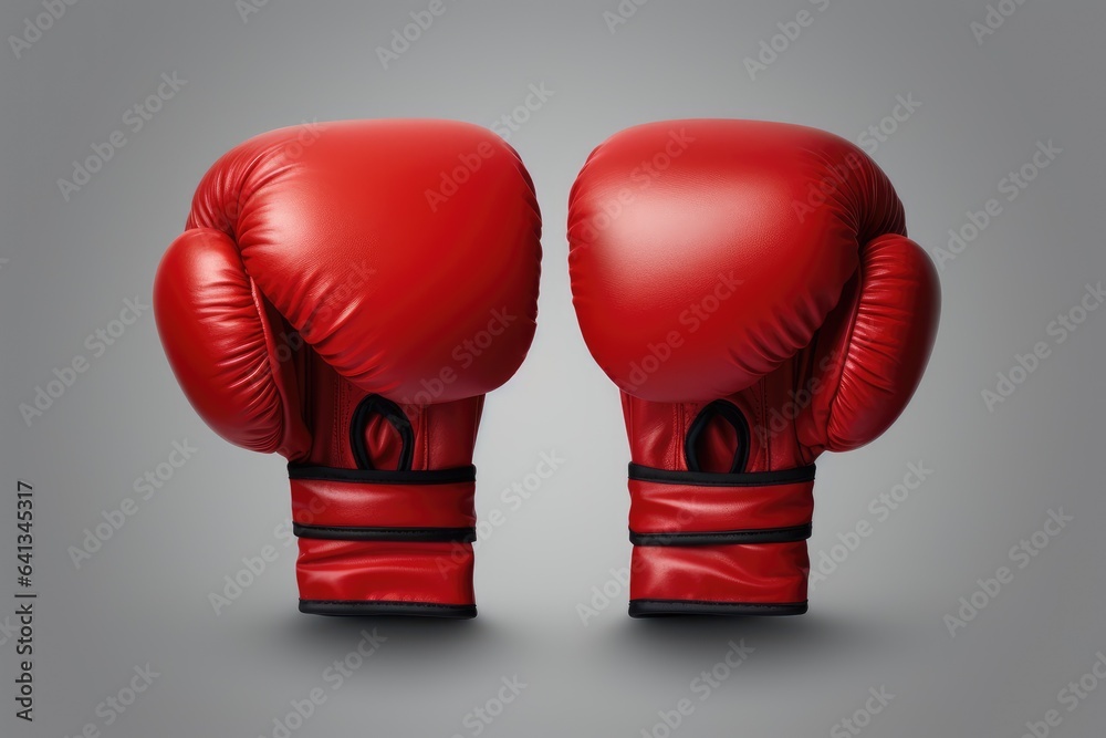 Red boxing gloves on a gray background