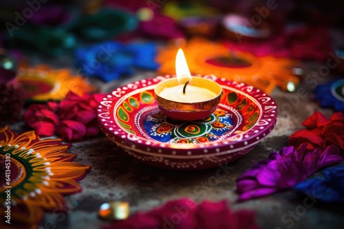 Happy Diwali. Clay Diya lamps during Diwali celebration, Hindu festival of lights celebration.