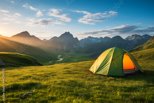 A lonely camp tent in a lovely wild landscape