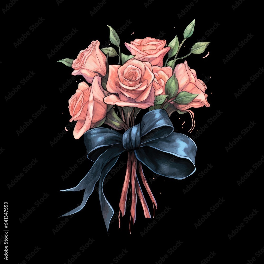 Obraz premium Rose Bouquet Flowers on a Black Background.