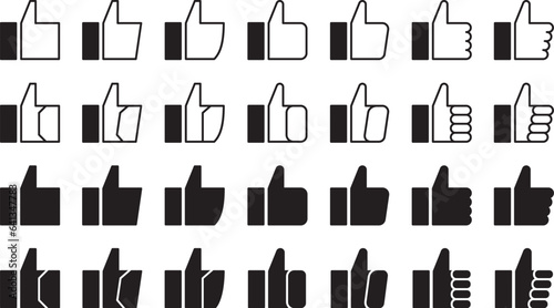モノクロのグッドサイン風、サムズアップ風のベクターイラストセット