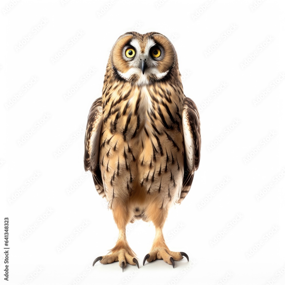 Naklejka premium Short-eared owl bird isolated on white background.
