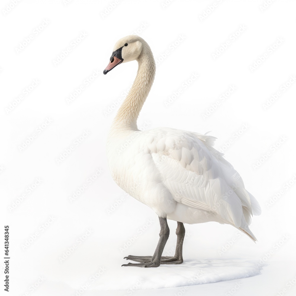 Tundra swan bird isolated on white background.