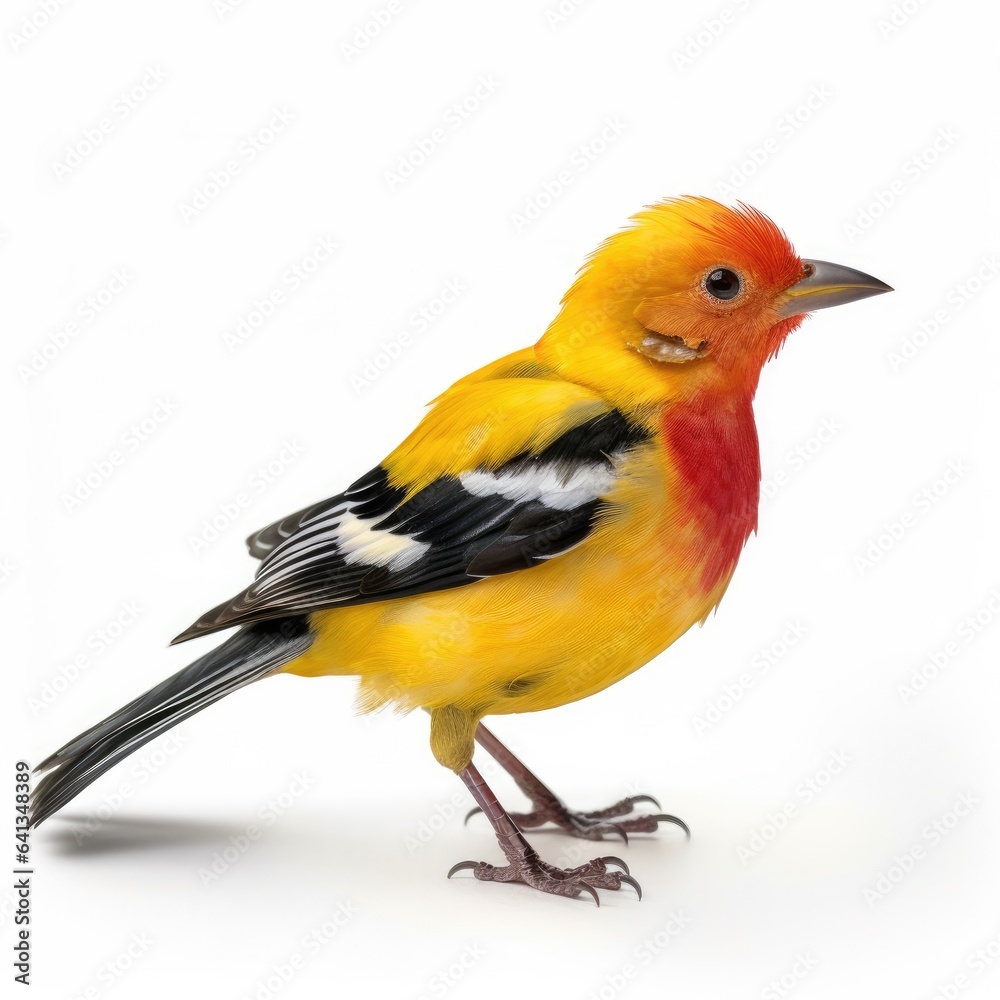 Obraz premium Western tanager bird isolated on white background.