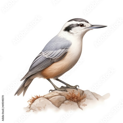 White-breasted nuthatch bird isolated on white background.