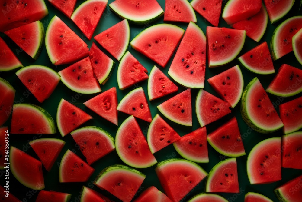 Fresh watermelon slices top view background. AI generated Fresh watermelon slices top view background. AI generated