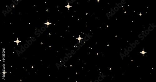 Animation of old style pixel game. Pixel art game background. Ground, grass, sky, tree, clouds and stars. Pixel art Game Design 8 bit video vector. Old school background for game. 