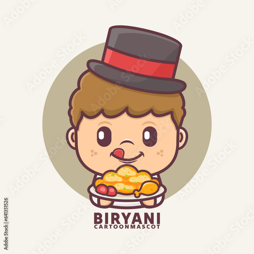 cartoon mascot with biryani rice. vector illustrations with outline style