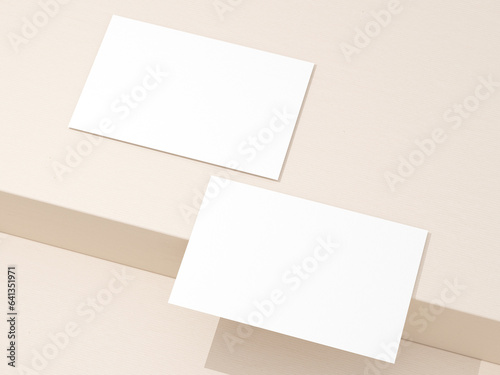 Realistic floating business branding cards template mockup with shadows