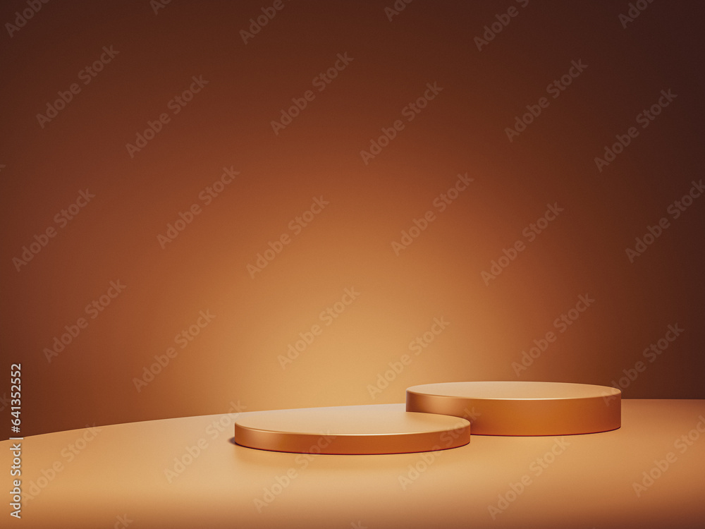 Brown podium on gradient brown background. Luxury product placement mockup. Premium fashion and beauty stage platform template. Brown podium on gradient brown background. Luxury product placement mockup. Premium fashion and beauty stage platform template.