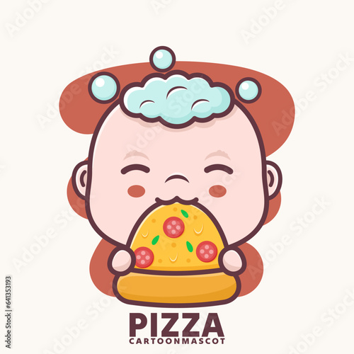 cute cartoon baby with pizza