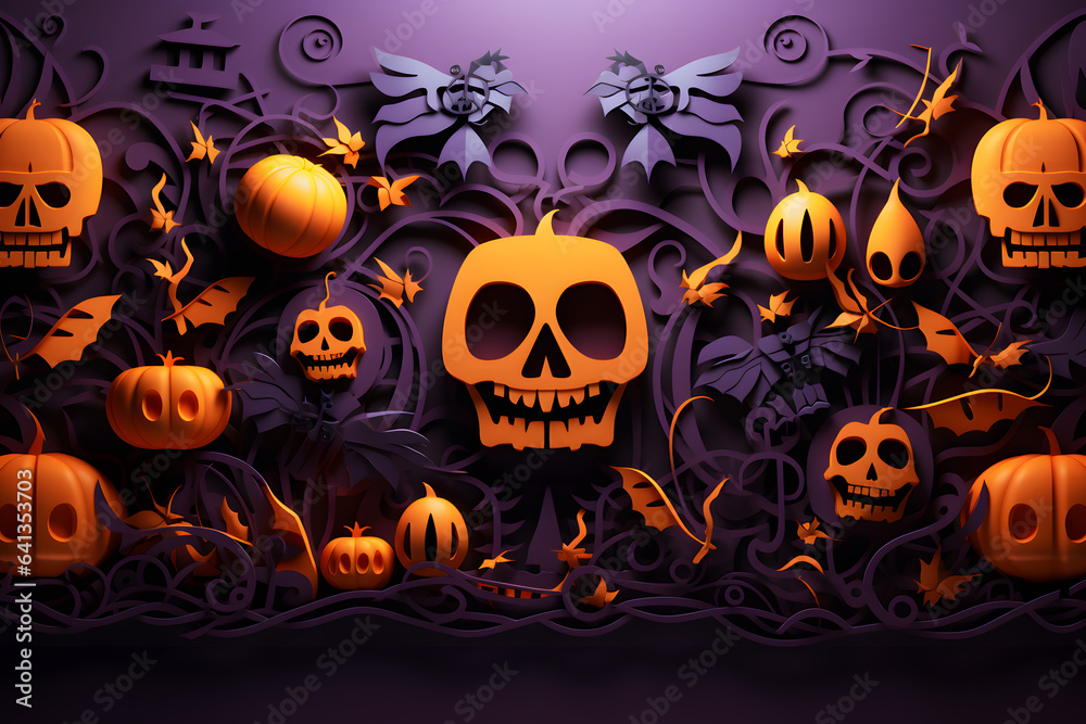 Halloween background with pumpkins and spooky forest. Vector illustration.