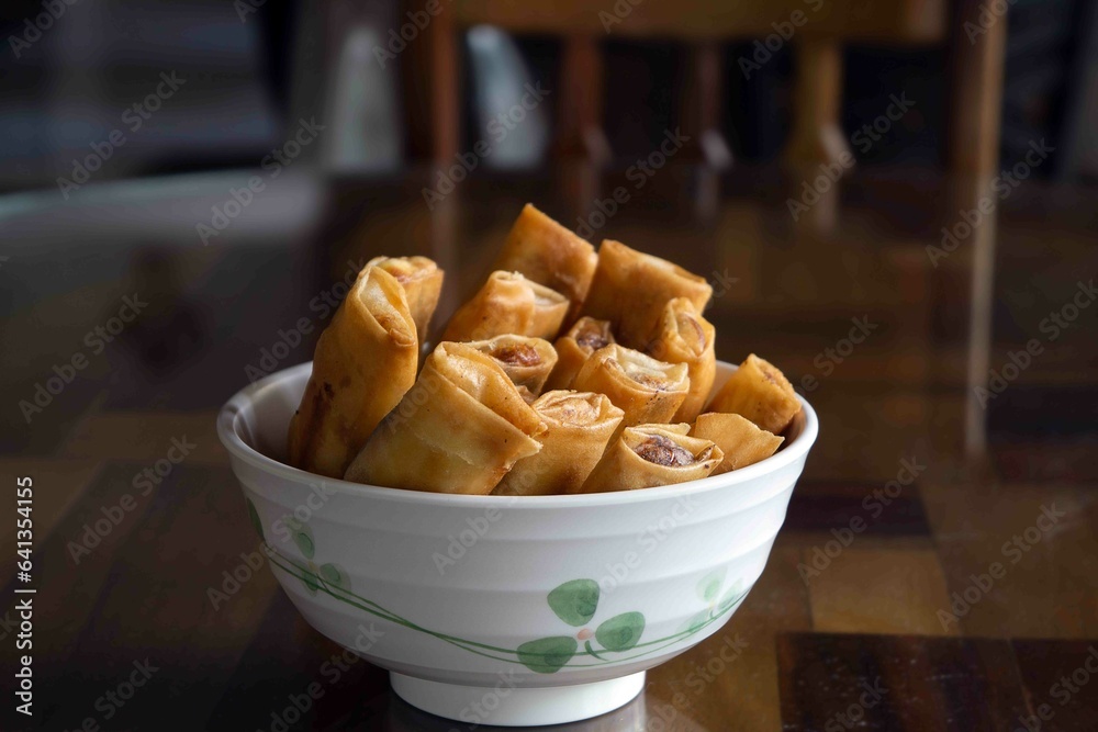 bowl of spring rolls bowl of spring rolls