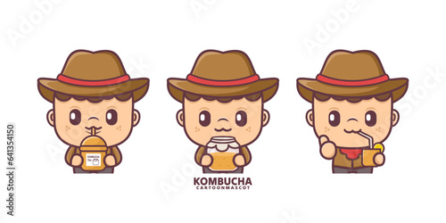 cartoon mascot with kombucha. set cartoon vector with different expressions