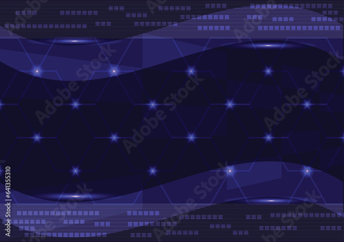 Abstract background on technology and digital data connectivity. Blue tone modern communication style concept, vector illustration background design hexagon shape and light. Used for templates, web.