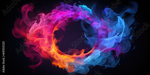 AI Generated. AI Generative. Round circle neon glowing color smoke mystic element. Graphic Art