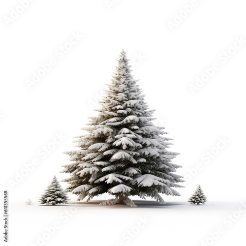 Christmas tree decorated with Christmas balls and gifts under it, on a white background