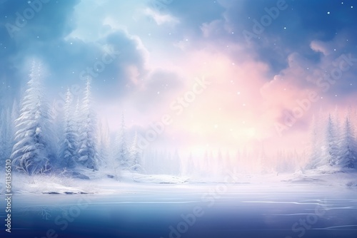 Winter landscape with snow and fir trees