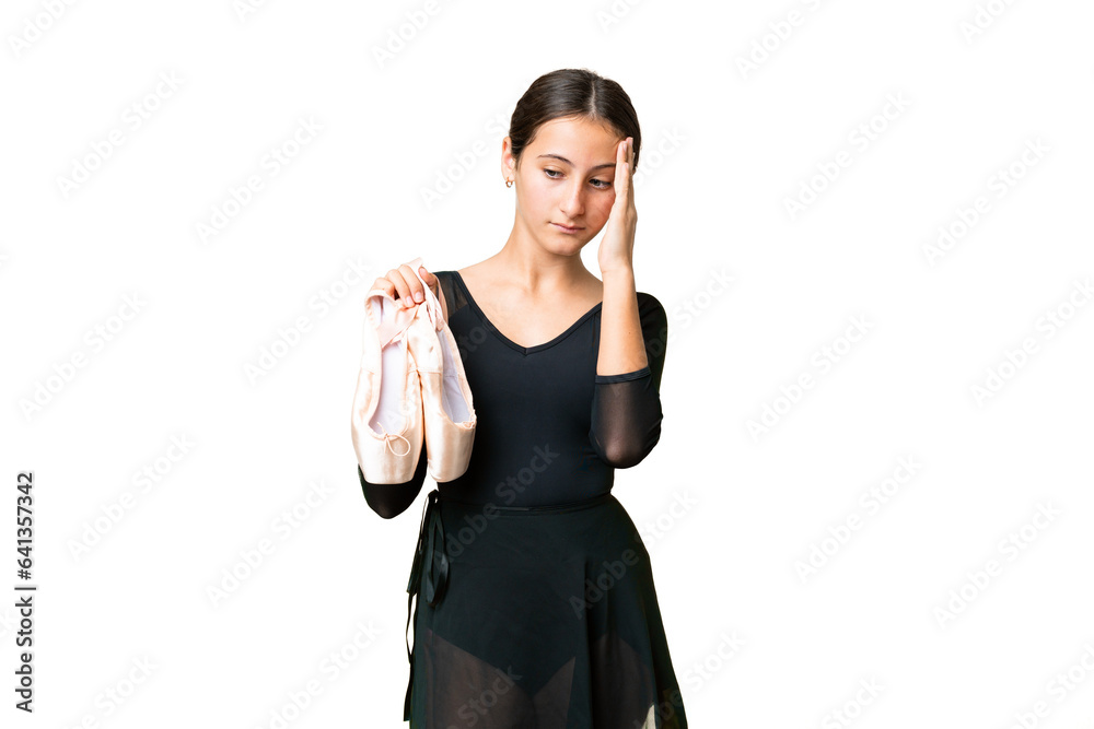 Young woman practicing ballet over isolated chroma key background with headache Young woman practicing ballet over isolated chroma key background with headache