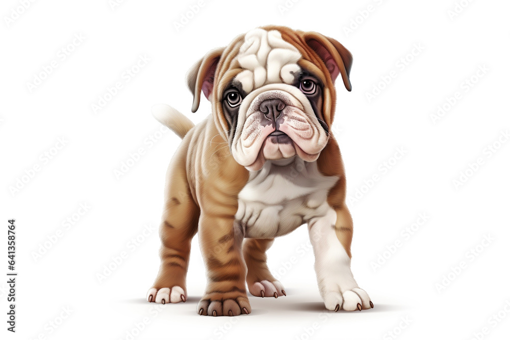 English bulldog puppy fat dog standing isolated on white background.