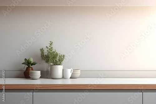Modern Minimalist Kitchen Interior - Kitchen Shelf Mockup - Generative AI