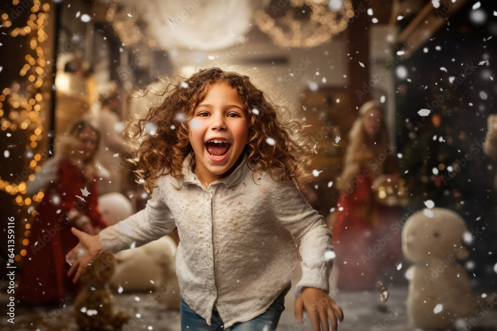 Christmas and New Year holidays concept. Children enjoy magical moment of Christmas eve and holidays. Generative AI Christmas and New Year holidays concept. Children enjoy magical moment of Christmas eve and holidays. Generative AI
