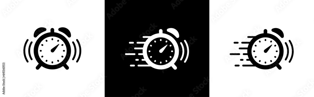 Alarm clock icon set in flat style. speed, timer, ringing, alarm clock ...