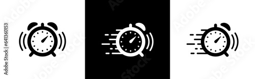 Alarm clock icon set in flat style. speed, timer, ringing, alarm clock, bell, time, alarm, time management, calendar simple black style symbol sign for apps and website, vector illustration. photo