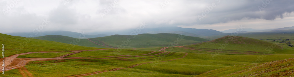 Dirt road in the Orkhon valley in Mongolia
