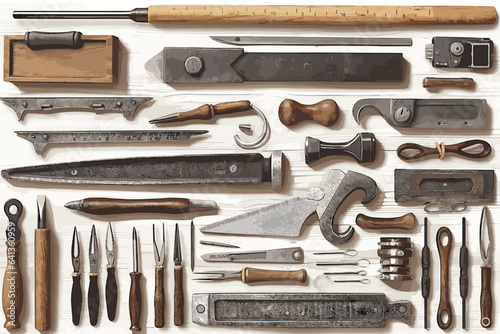 set of tools on a white background watercolor hand-painted vector art painting illustration