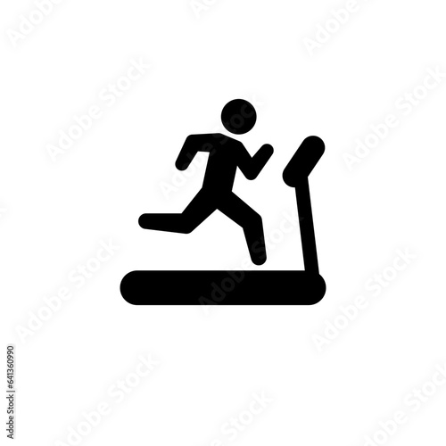 Man running on treadmill icon. Simple solid style. Run, runner, gym equipment, fitness, exercise machine, sport concept. Black silhouette, glyph symbol. Vector isolated on white background. SVG.