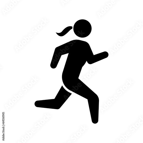 Run icon. Simple solid style. Running woman, person, active, action, runner, athlete, sprint, fast, people, sport concept. Black silhouette, glyph symbol. Vector isolated on white background. SVG.