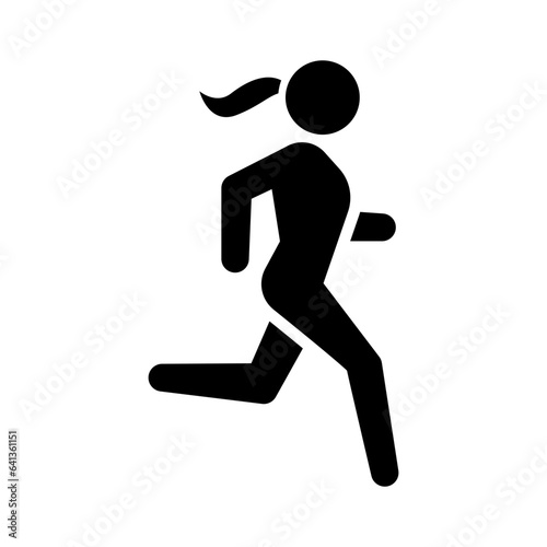 Run icon. Simple solid style. Running woman, person, active, action, runner, athlete, sprint, fast, people, sport concept. Black silhouette, glyph symbol. Vector isolated on white background. SVG.