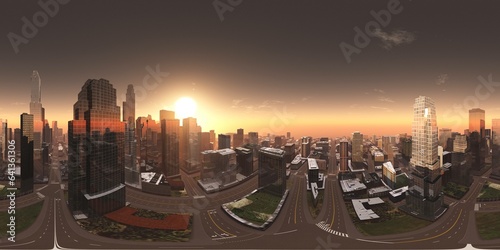 Panorama of the city. Environment map. HDRI map. equidistant projection. Spherical panorama. 3D rendering