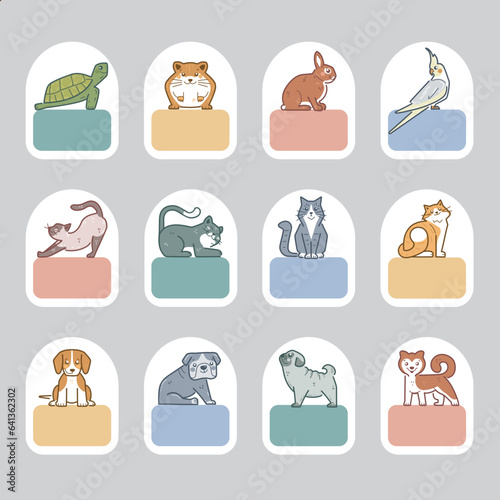 Back to school labels with cute animals, vector illustration