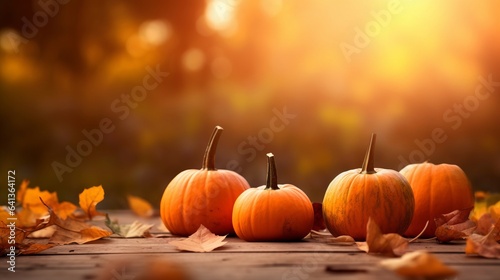 Autumnal Halloween Pumpkins on Nature Background