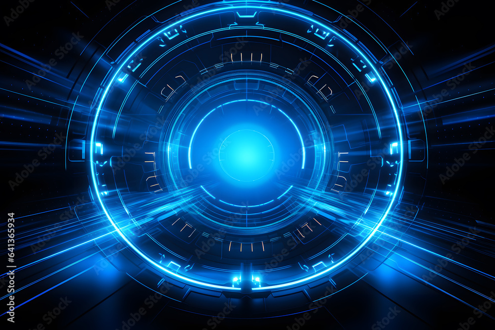 Circle blue light technology background. Futuristic science concept.