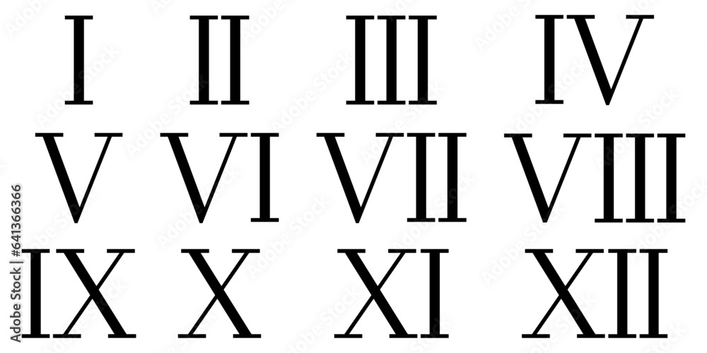 Roman numerals 1-12 set icon sign Roman numerals 1-12 set icon sign